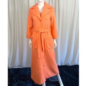 Vintage 60’s 70’s ‘Sears’ Long Fuzzy House Coat in Day Glow Orange Pink • XS/S
